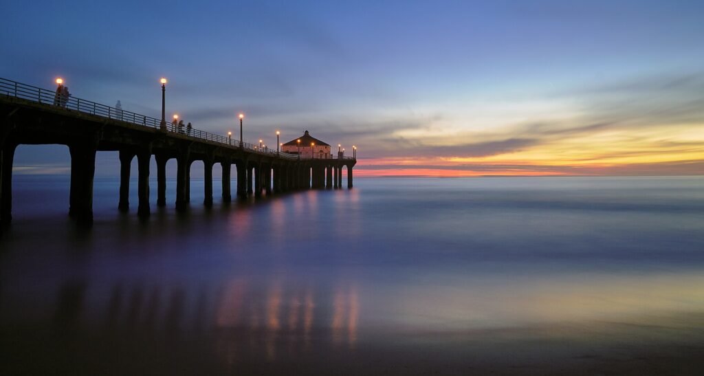 Manhattan Beach Pier over the sand and surf