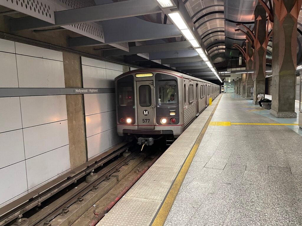 Metro B Line train arriving at Hollywood/Highland station