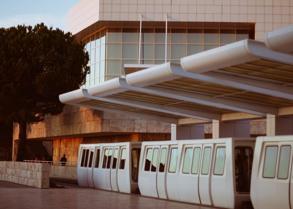 The Getty Center tram climbing the hill to the museum
