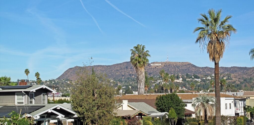 The Hollywood Sign and western Griffith Park seen from the south