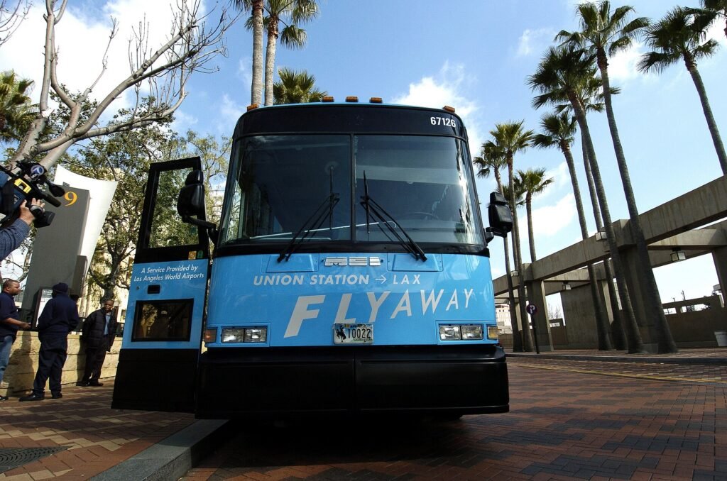A FlyAway bus at Union Station in Los Angeles