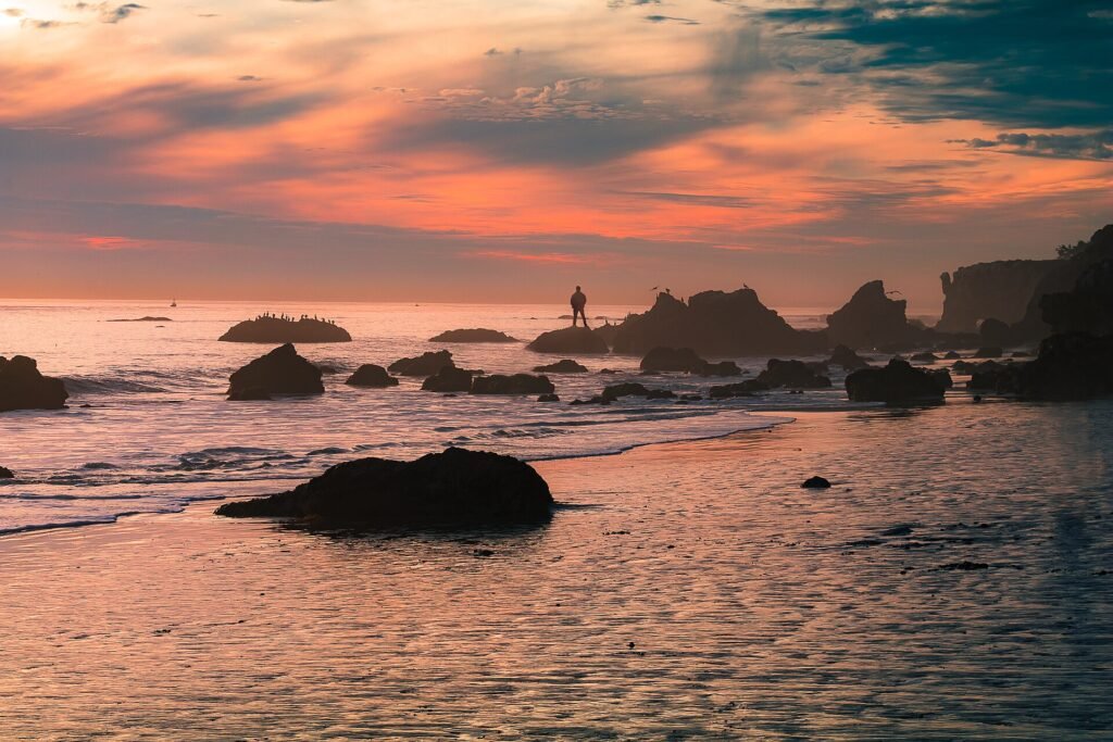 Rocks and sand at El Matador State Beach in Malibu